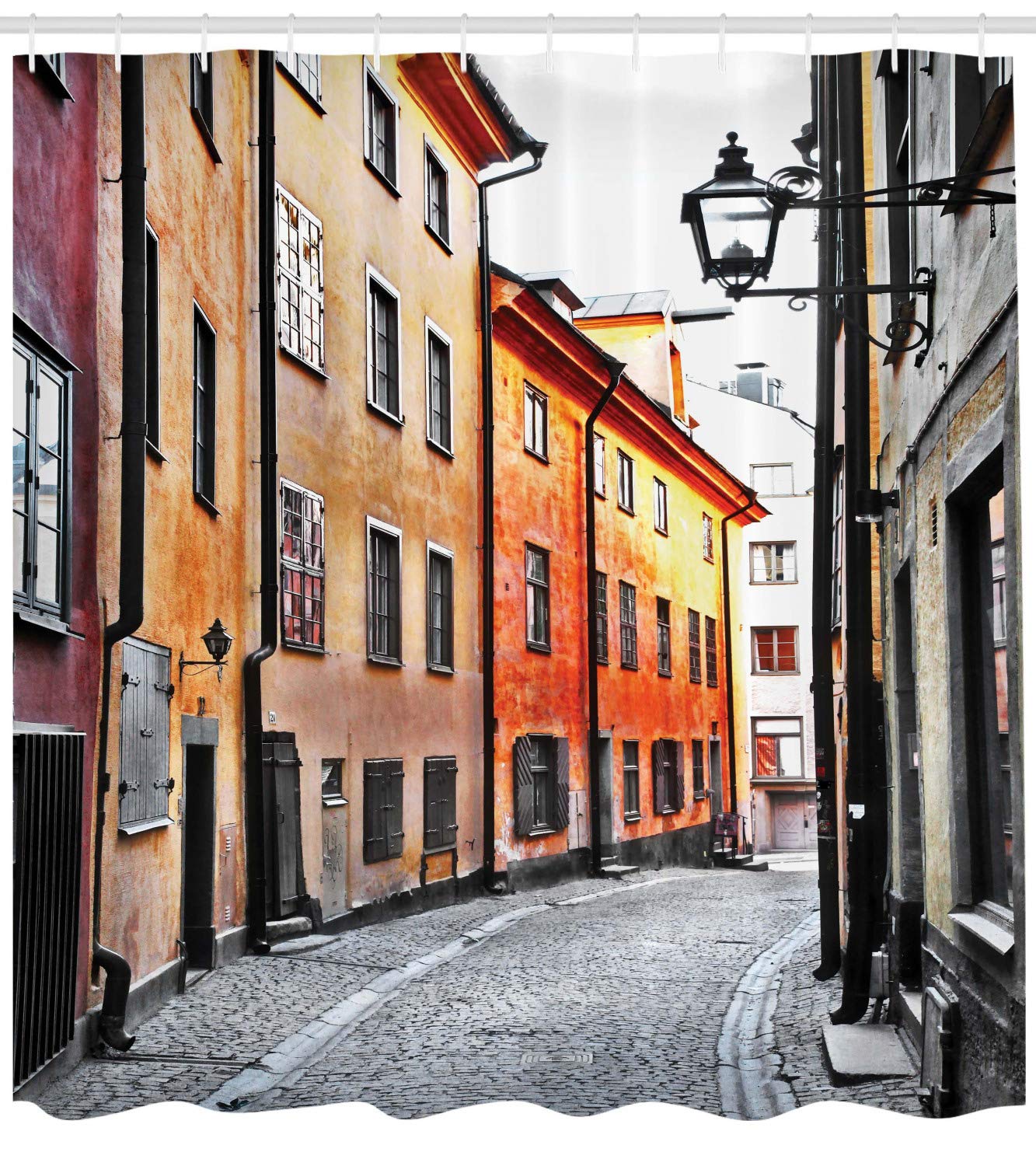 Ambesonne Wanderlust Shower Curtain, Streets Of Stockholm Old Town Famous Landmark Pavement Europe, Cloth Fabric Bathroom Decor